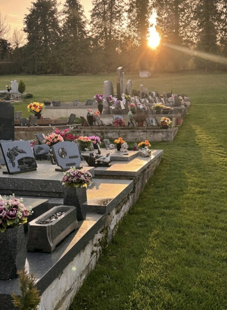 cimetière, coucher de soleil