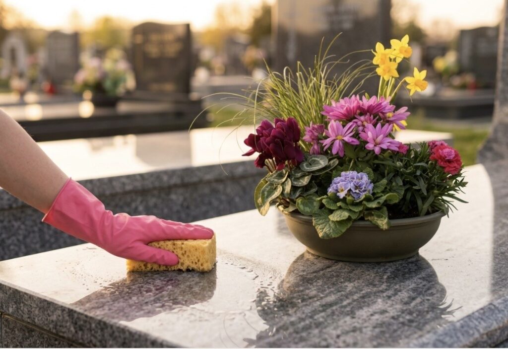 nettoyage tombe, fleurs naturelles